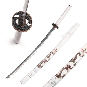 102cm Handmade Japanese Traditional Weapon Carbon Steel Blade Functional Real Metal Katana Sword White