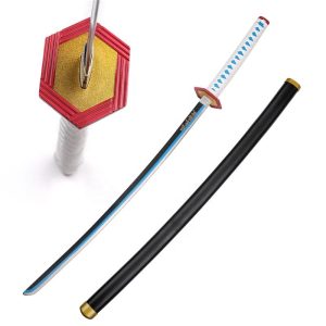 103cm Japanese Katana Hot Anime Demon Slayer Samurai Real Sword Giyu Tomioka Blue Nichirin Blade